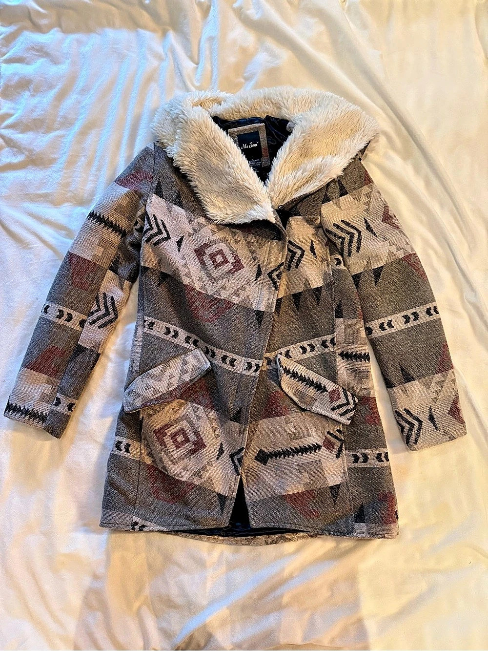 Me Jane Southwestern Aztec Hooded Wool Blend Coat Size M